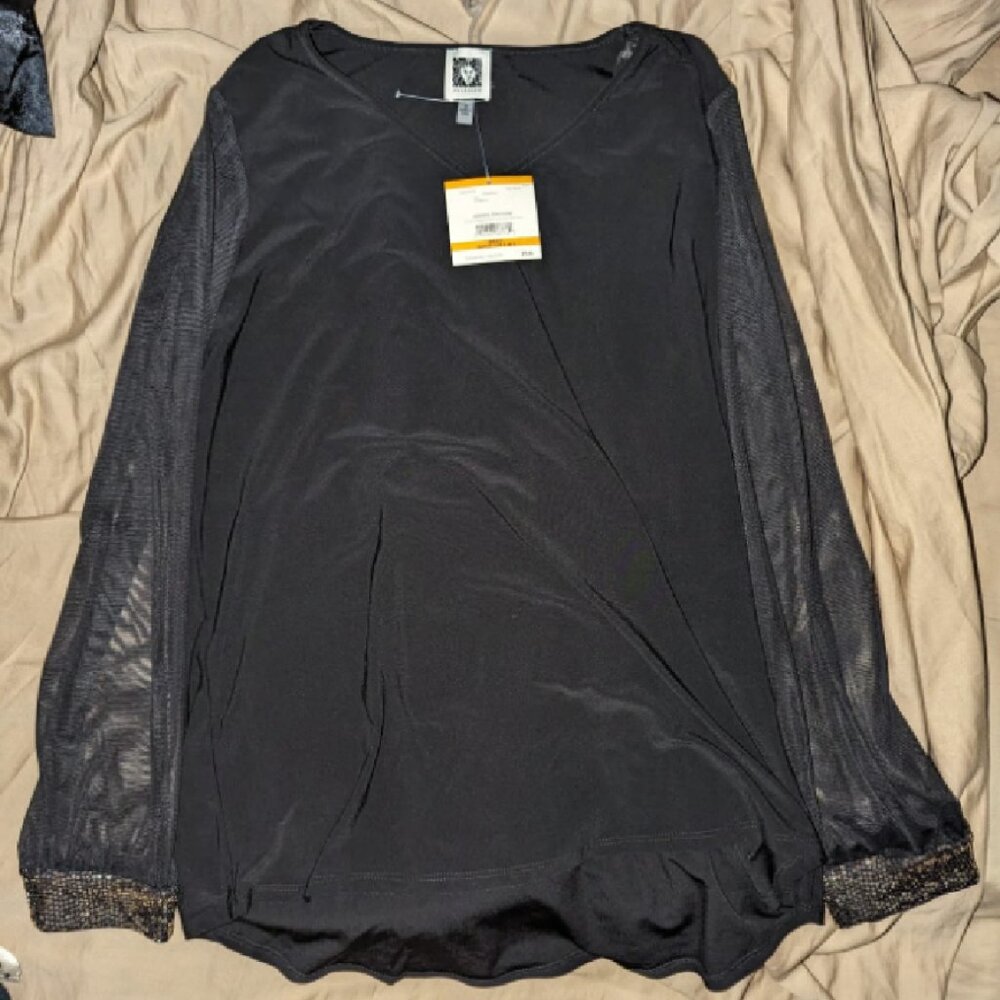NWT Anne Klein top/shirt, Small, black/gold Blouse